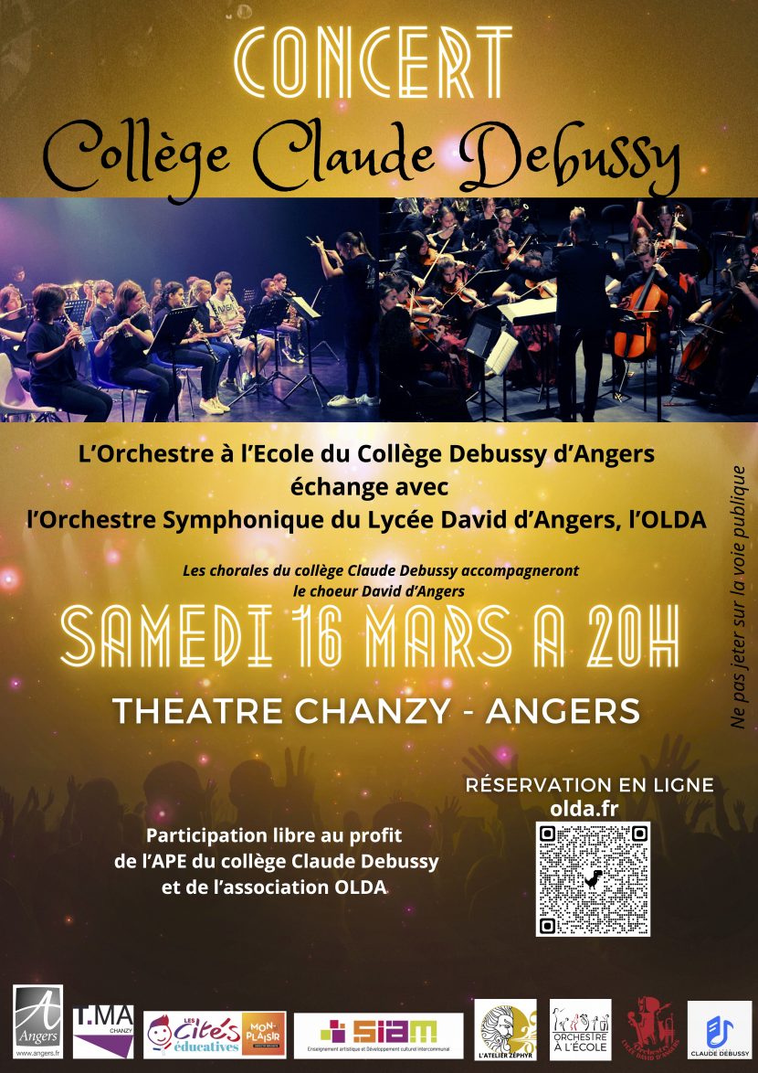 Concert Olda et collège Debussy samedi 16 mars 2024 salle Chanzy à Angers.