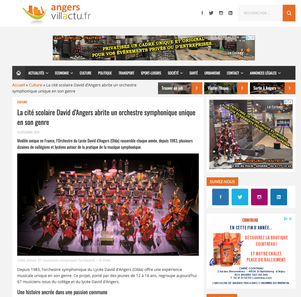 Un article consacré à l'Olda sur le site Angers VilleActu.fr