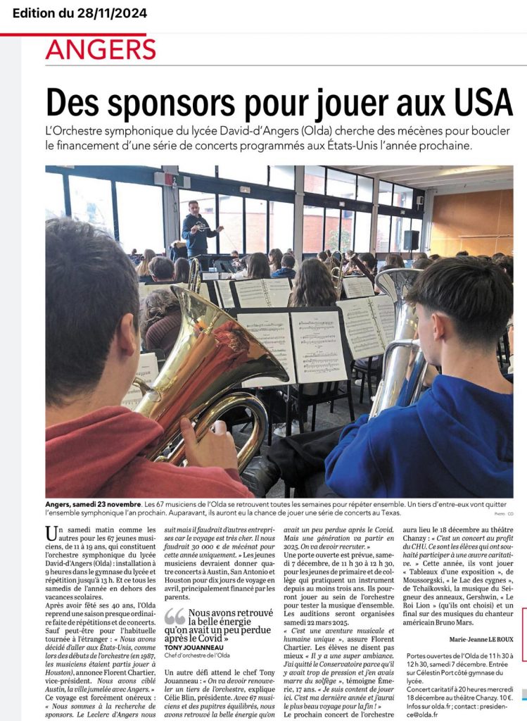 Article Courrier de l'Ouest du 27 nov 24